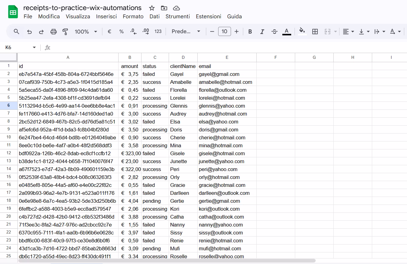Wix Automations + Spredsheets